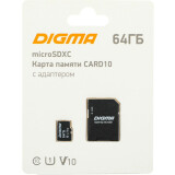 Карта памяти 64Gb MicroSD Digma + SD адаптер (DGFCA064A01)