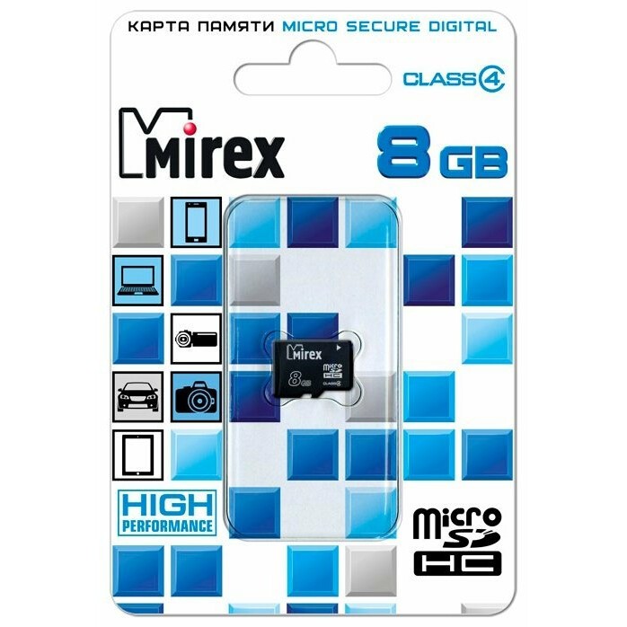 Карта памяти 8Gb MicroSD Mirex (13612-MCROSD08)