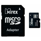 Карта памяти 32Gb MicroSD Mirex + SD адаптер  (13613-AD10SD32)