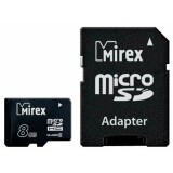 Карта памяти 8Gb MicroSD Mirex + SD адаптер  (13613-ADTMSD08)
