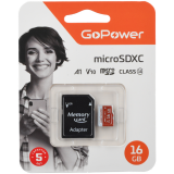 Карта памяти 16Gb MicroSD GoPower + SD адаптер (00-00025678)