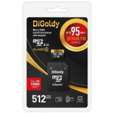 Карта памяти 512Gb MicroSD Digoldy Extreme Pro + SD адаптер (DG512GCSDXC10UHS-1-ElU3)