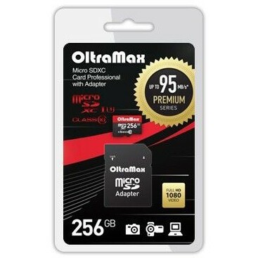 Карта памяти 256Gb MicroSD OltraMax Premium + SD адаптер - OM256GCSDXC10UHS-1-PrU3