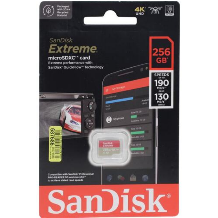 Карта памяти 256Gb MicroSD SanDisk Extreme (SDSQXAV-256G-GN6MN)