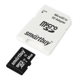 Карта памяти 64Gb MicroSD SmartBuy + SD адаптер (SB64GBSDCL10U3L-01)