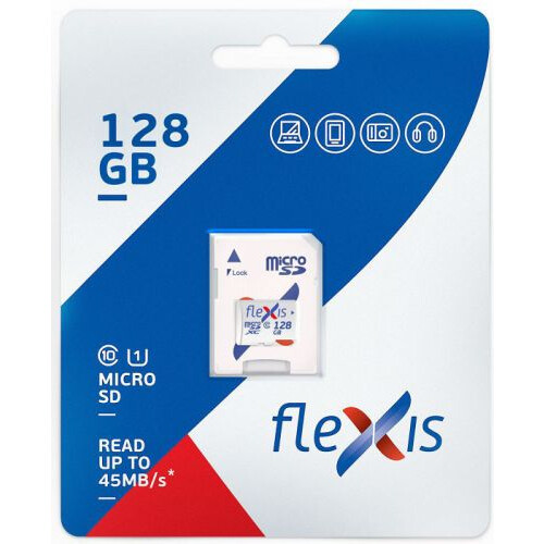 Карта памяти 128Gb MicroSD Flexis + SD адаптер (FMSD128GU1A)