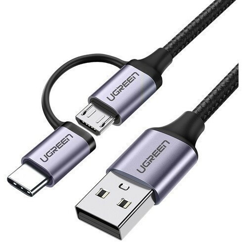 Кабель USB - microUSB/USB Type-C, 1м, UGREEN US177 Black - 30875