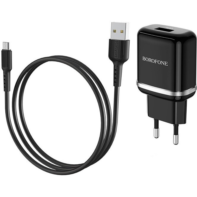 Сетевое зарядное устройство Borofone BA36A Hight Speed Black + MicroUSB Cable - 6931474715982