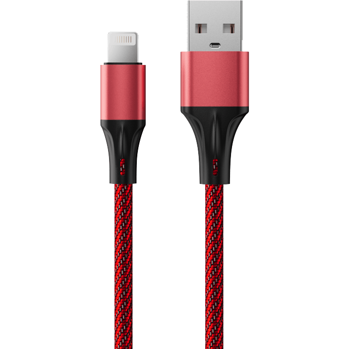 Кабель USB - Lightning, 1м, Accesstyle AL24-F100M Red/Black - AL24-F100M Red-Black