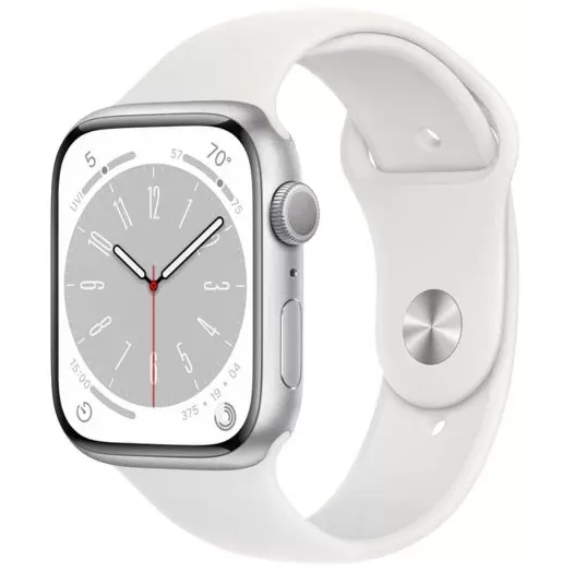 Умные часы Apple Watch Series 8 45mm Silver Aluminum Case with White Sport Band M/L (MP6Q3LL/A)