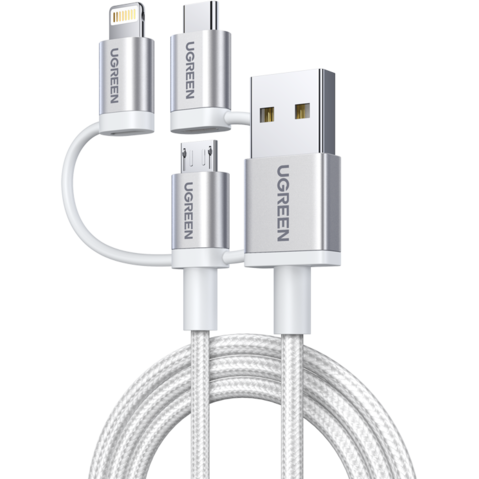 Кабель USB - microUSB/USB Type-C/Lightning, 1.5м, UGREEN US186 - 50203