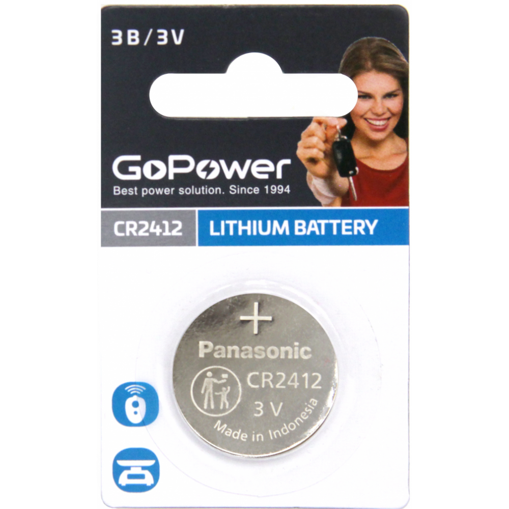 Батарейка GoPower (CR2412, 1 шт.) - 00-00021266