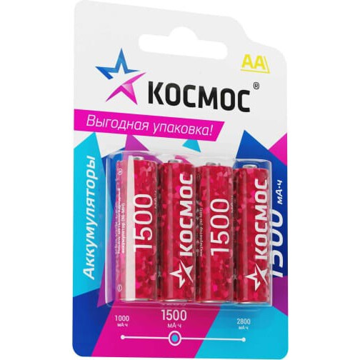 Аккумулятор КОСМОС KOCR6NIMH1500mAh4BL (AA, 1500mAh, 4 шт.)