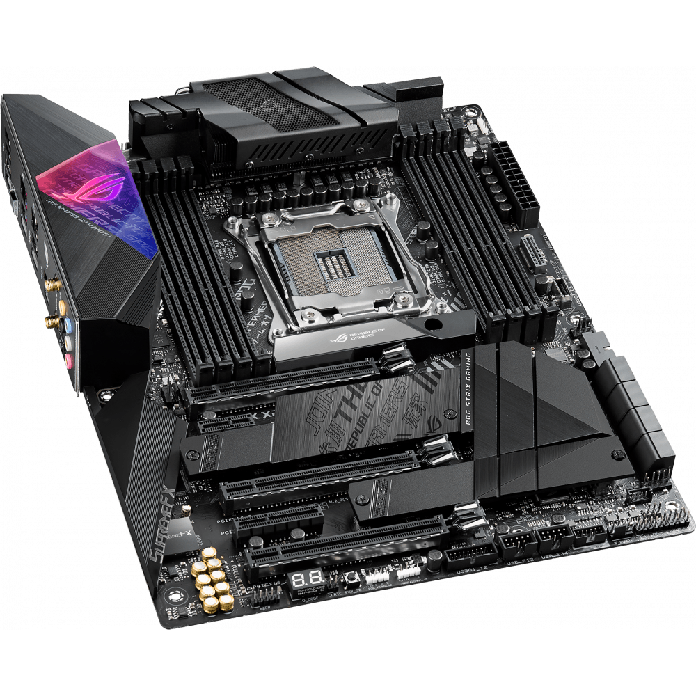 E gaming wifi ii. ASUS ROG Strix x299-e Gaming II. Материнская плата ASUS ROG Strix x299-e Gaming. ASUS ROG Strix x299-x xarakteristika. ASUS lga2066.