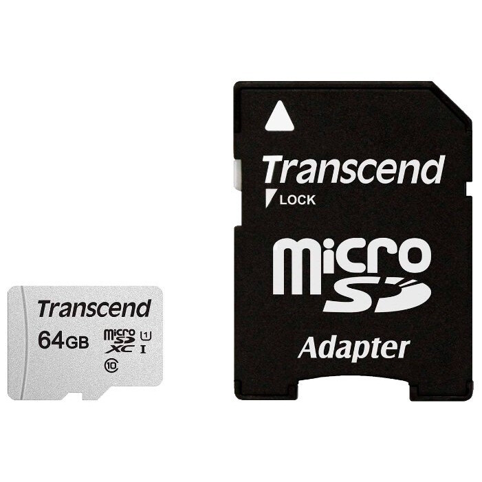 Карта памяти 64Gb MicroSD Transcend + SD адаптер  (TS64GUSD300S-A)