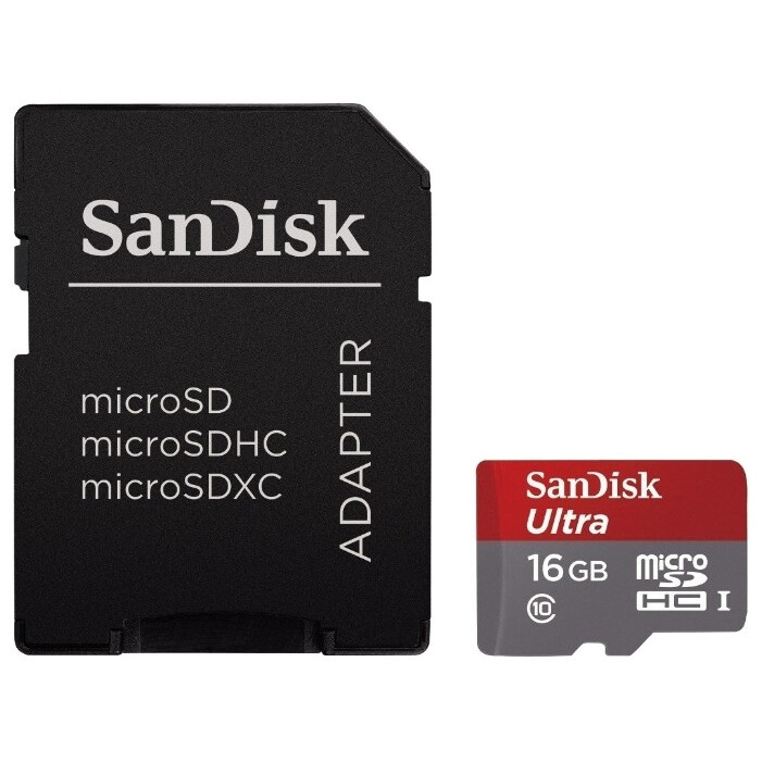 Карта памяти 16Gb MicroSD SanDisk Ultra + SD адаптер (SDSDQUIN-016G-G4)