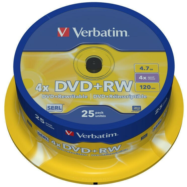 Диск DVD+RW Verbatim 4.7Gb 4x Cake Box (25 шт.) - 43489