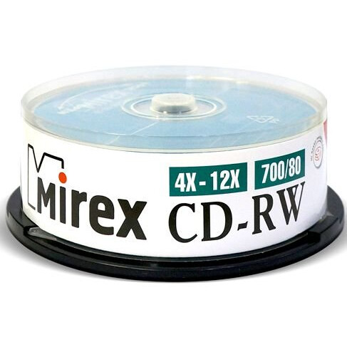 Диск CD-RW Mirex 700Mb 12x Cake Box (25 шт.) (202349)