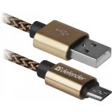 Кабель USB A (M) - microUSB B (M), 1м, Defender USB08-03T Gold (87800)
