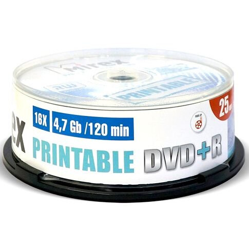 Диск DVD+R Mirex 4.7Gb 16x Cake Box Printable (25шт) (203421)