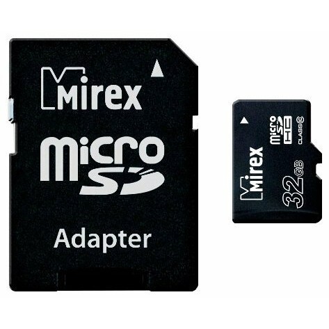 Карта памяти 32Gb MicroSD Mirex + SD адаптер  (13613-AD10SD32)