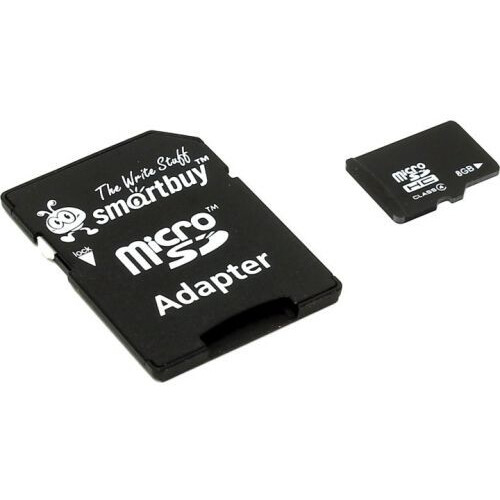 Карта памяти 8Gb MicroSD SmartBuy + SD адаптер (SB8GBSDCL4-01)