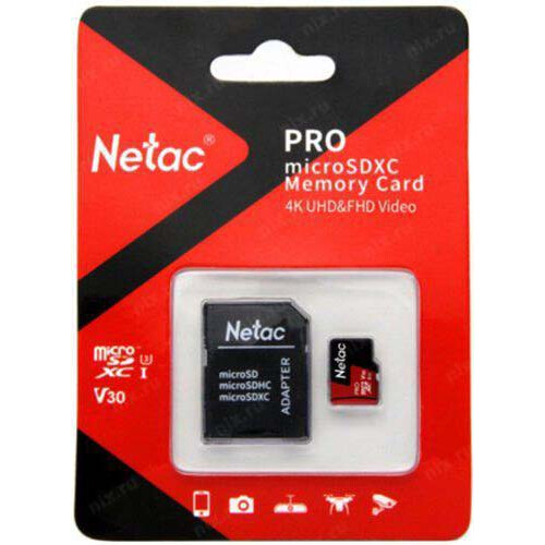 Карта памяти 64Gb MicroSD Netac P500 Extreme Pro + SD адаптер  (NT02P500PRO-064G-R)