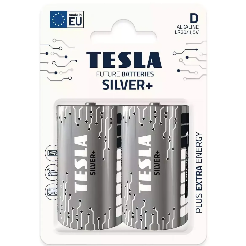 Батарейка TESLA Silver+ (D, 2 шт.) - 8594183392387