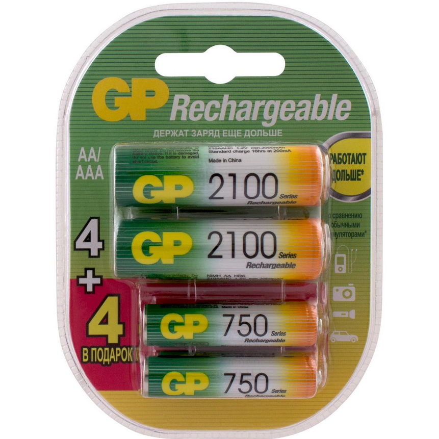 Аккумулятор GP (AAA+AA, 2100/750mAh, 8 шт.) - 210AA/75AAAHCFR-2CR8