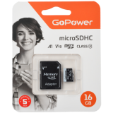 Карта памяти 16Gb MicroSD GoPower + SD адаптер (00-00025674)