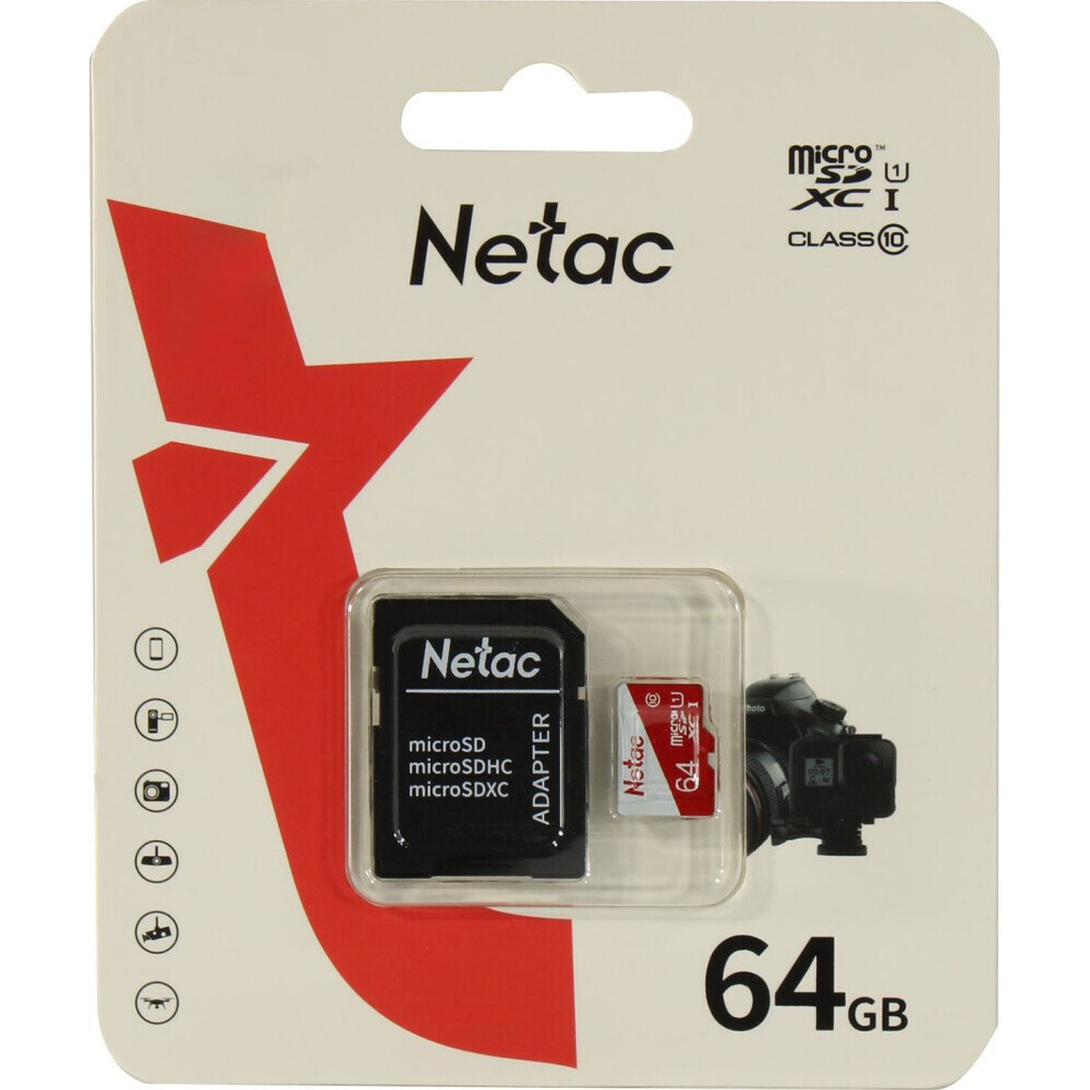 Карта памяти 64Gb MicroSD Netac P500 ECO + SD адаптер (NT02P500ECO-064G-R)