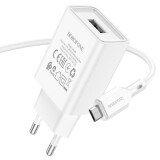 Сетевое зарядное устройство Borofone BA68A Glacier White + MicroUSB Cable (6974443385717)