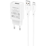 Сетевое зарядное устройство Borofone BA68A Glacier White + MicroUSB Cable (6974443385717)