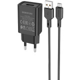 Сетевое зарядное устройство Borofone BA68A Glacier Black + MicroUSB Cable (6974443385700)