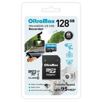 Карта памяти 128Gb MicroSD OltraMax Recorder + SD адаптер - OM128GCSDXC10-U3-V30