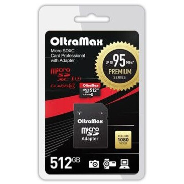 Карта памяти 512Gb MicroSD OltraMax Premium + SD адаптер - OM512GCSDXC10UHS-1-PrU3