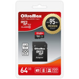 Карта памяти 64Gb MicroSD OltraMax Premium + SD адаптер (OM064GCSDXC10UHS-1-PrU3)