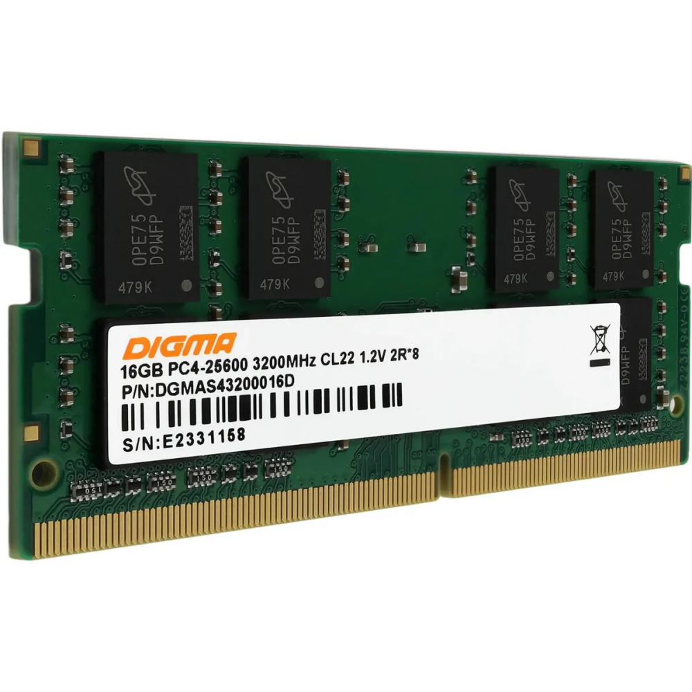 Оперативная память 16Gb DDR4 3200MHz Digma SO-DIMM (DGMAS43200016D)