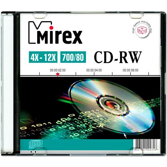 Диск CD-RW Mirex 700Mb 12x Slim Case (1шт) (202318)