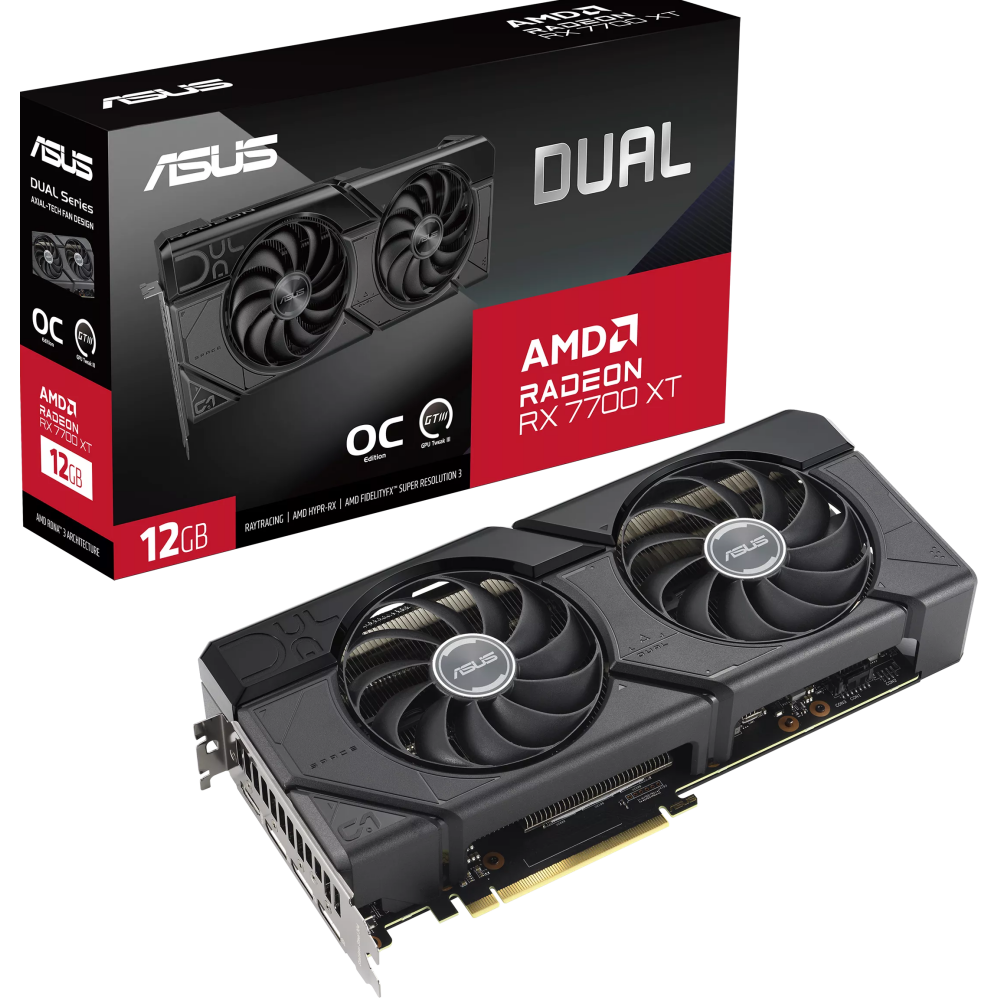 Видеокарта AMD Radeon RX 7700 XT ASUS 12Gb (DUAL-RX7700XT-O12G): купить в  интернет магазине Регард Москва: цена, характеристики, описание, отзывы