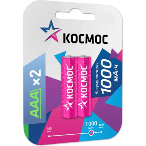 Аккумулятор КОСМОС KOCR03NIMH(1000MAH) (AAA, 1000mAh, 2 шт.)