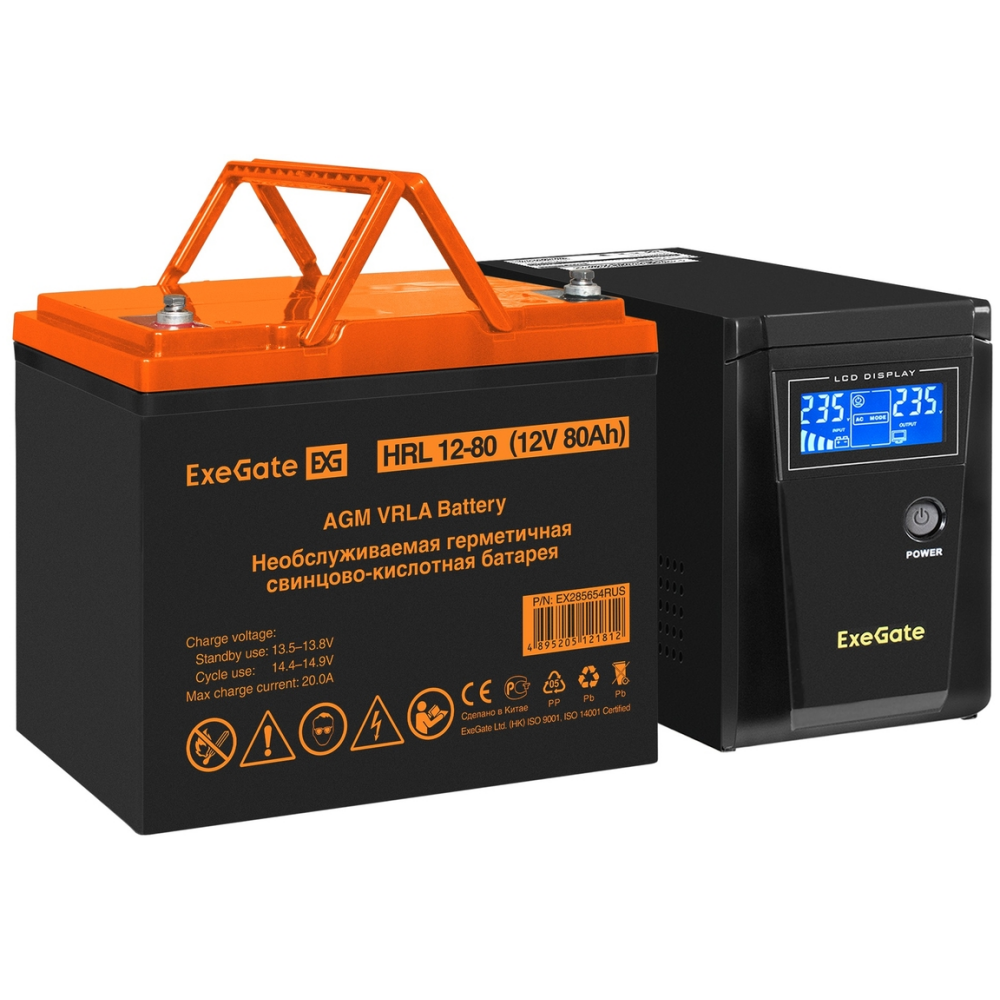 ИБП + батарея ExeGate SineTower SZ-600.LCD.AVR.1SH + HRL 12-80 (80Ач) - EX296779RUS