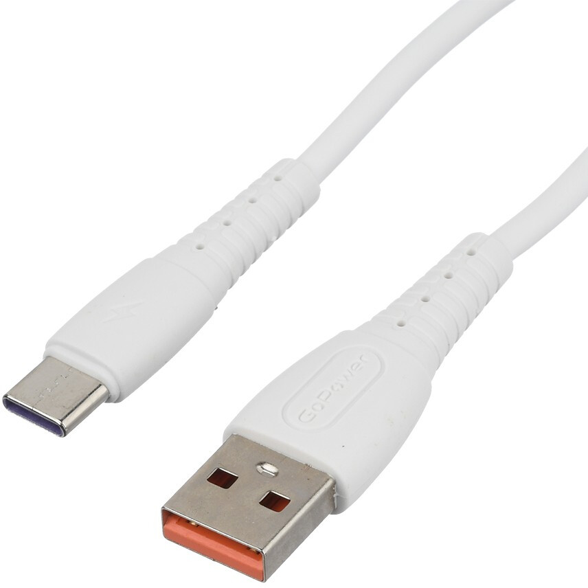 Кабель USB - USB Type-C, 1м, GoPower GP07T White - 00-00022801