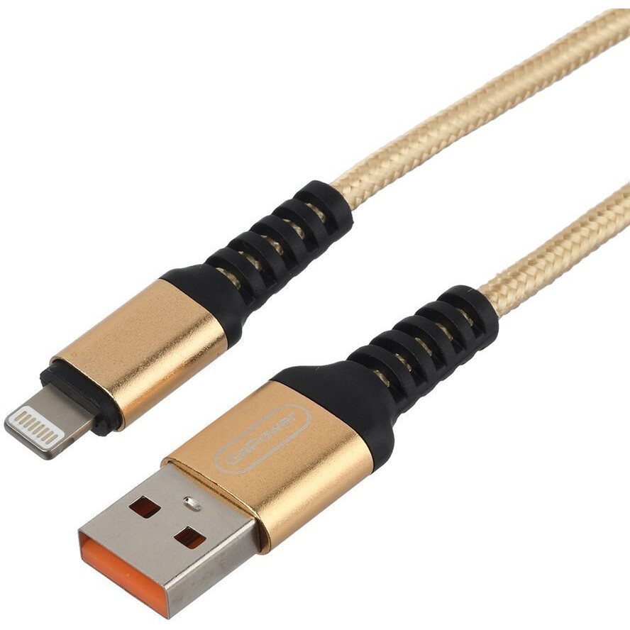 Кабель USB - Lightning, 1м, GoPower GP02L Gold - 00-00022790