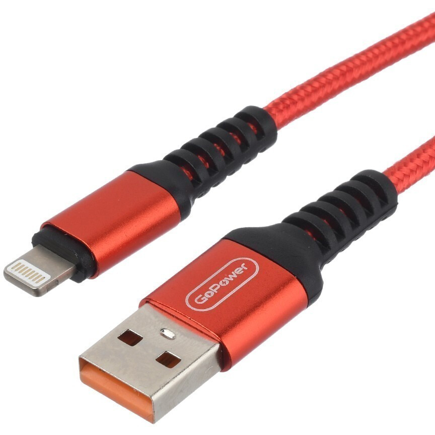 Кабель USB - Lightning, 1м, GoPower GP02L Red - 00-00022789