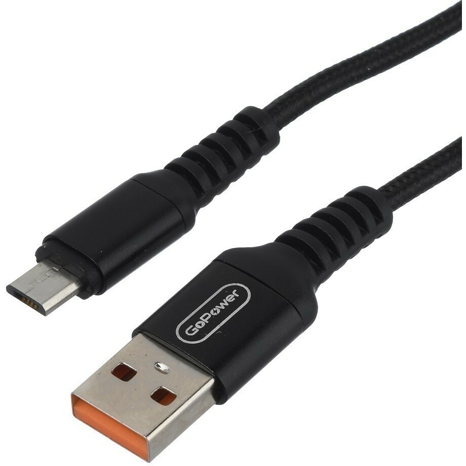 Кабель USB A (M) - microUSB B (M), 1м, GoPower GP02M Black - 00-00022785