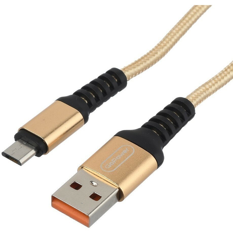 Кабель USB A (M) - microUSB B (M), 1м, GoPower GP02M Gold - 00-00022787