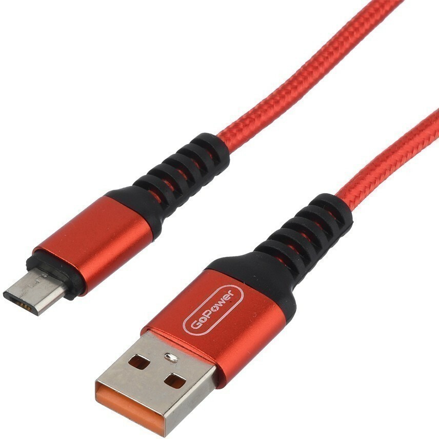 Кабель USB A (M) - microUSB B (M), 1м, GoPower GP02M Red - 00-00022786