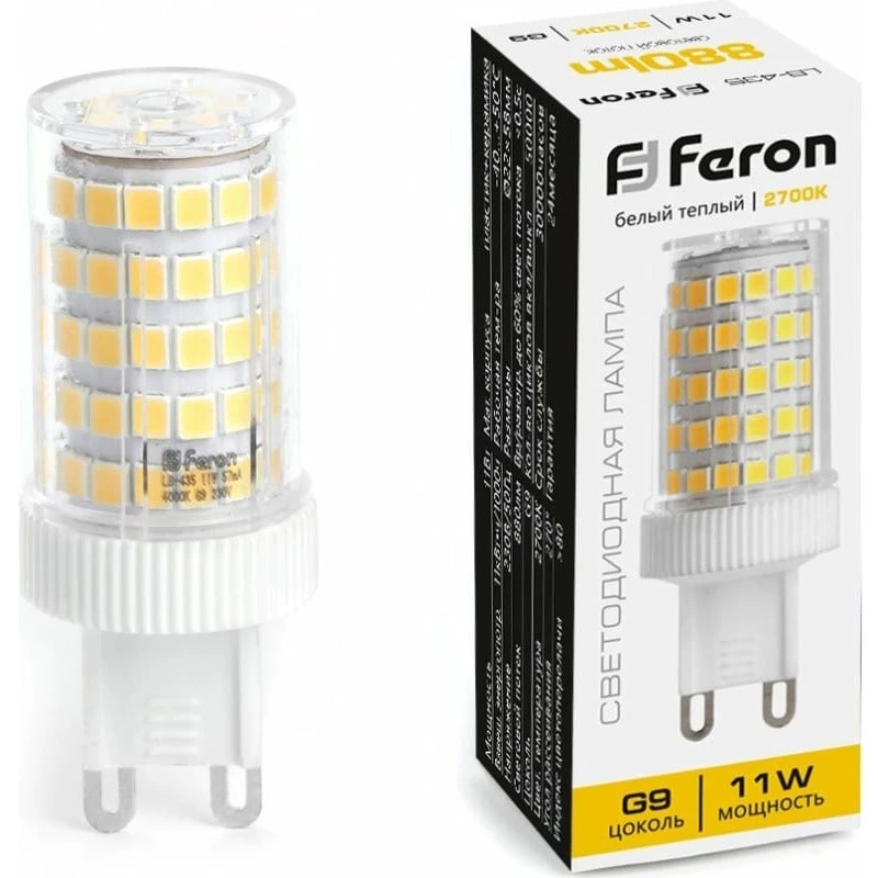 Светодиодная лампочка Feron LB-435 2700K (11 Вт, G9) - 38149