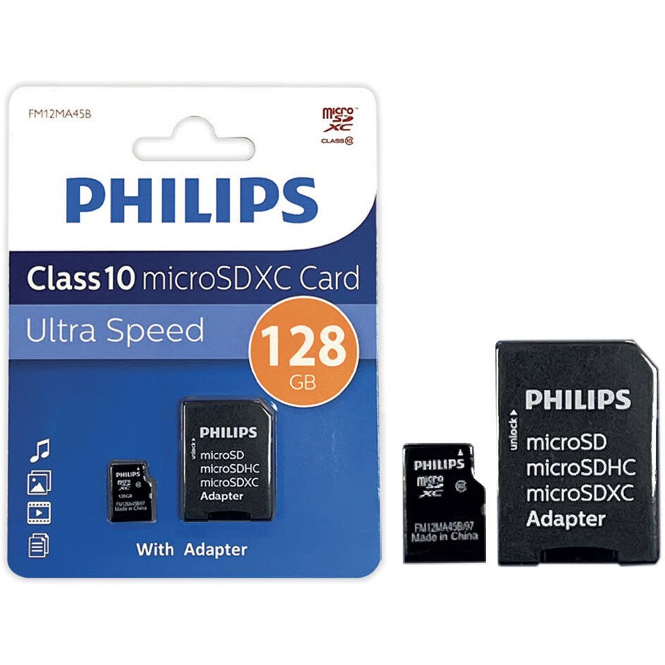 Карта памяти 128Gb MicroSD Philips + SD адаптер (FM12MA45B/97)